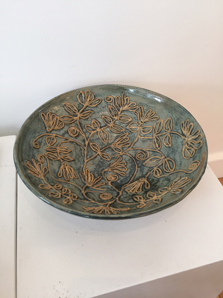 Green floral stoneware bowl